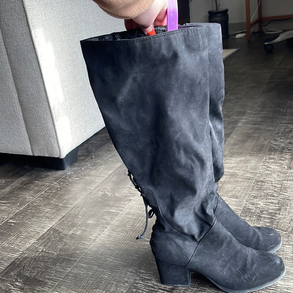 Journey Collection Wide Calf Black Tie Boots